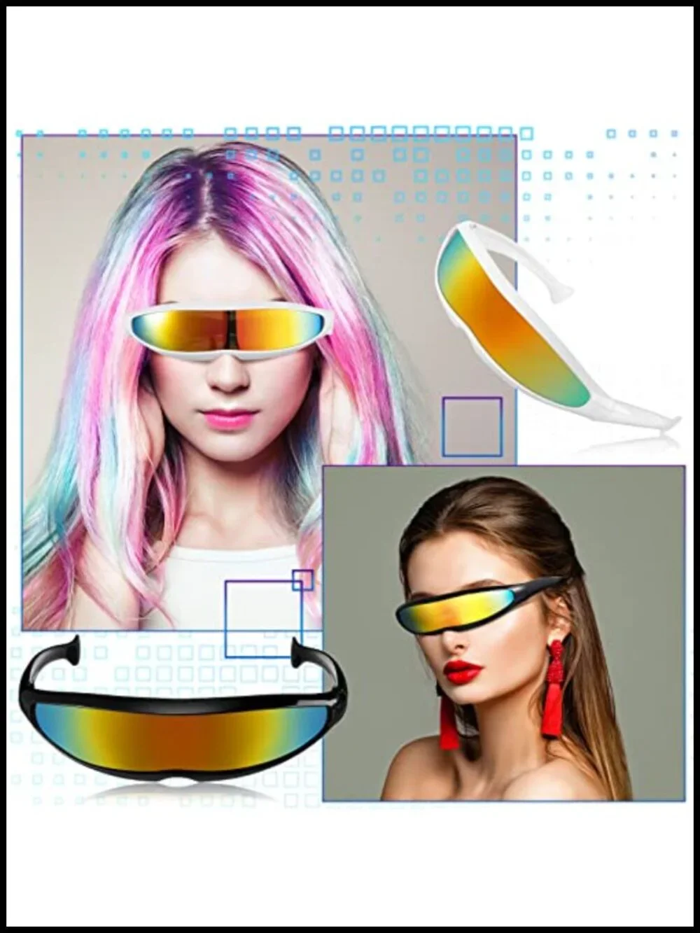 Futuristic Sunglasses 8 Pack Plastic Visor Narrow Space Glasses for Festival
